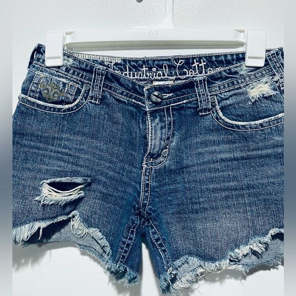 Industrial cotton denim cutoff shorts distress blue western casual women 7 - Picture 2 of 5